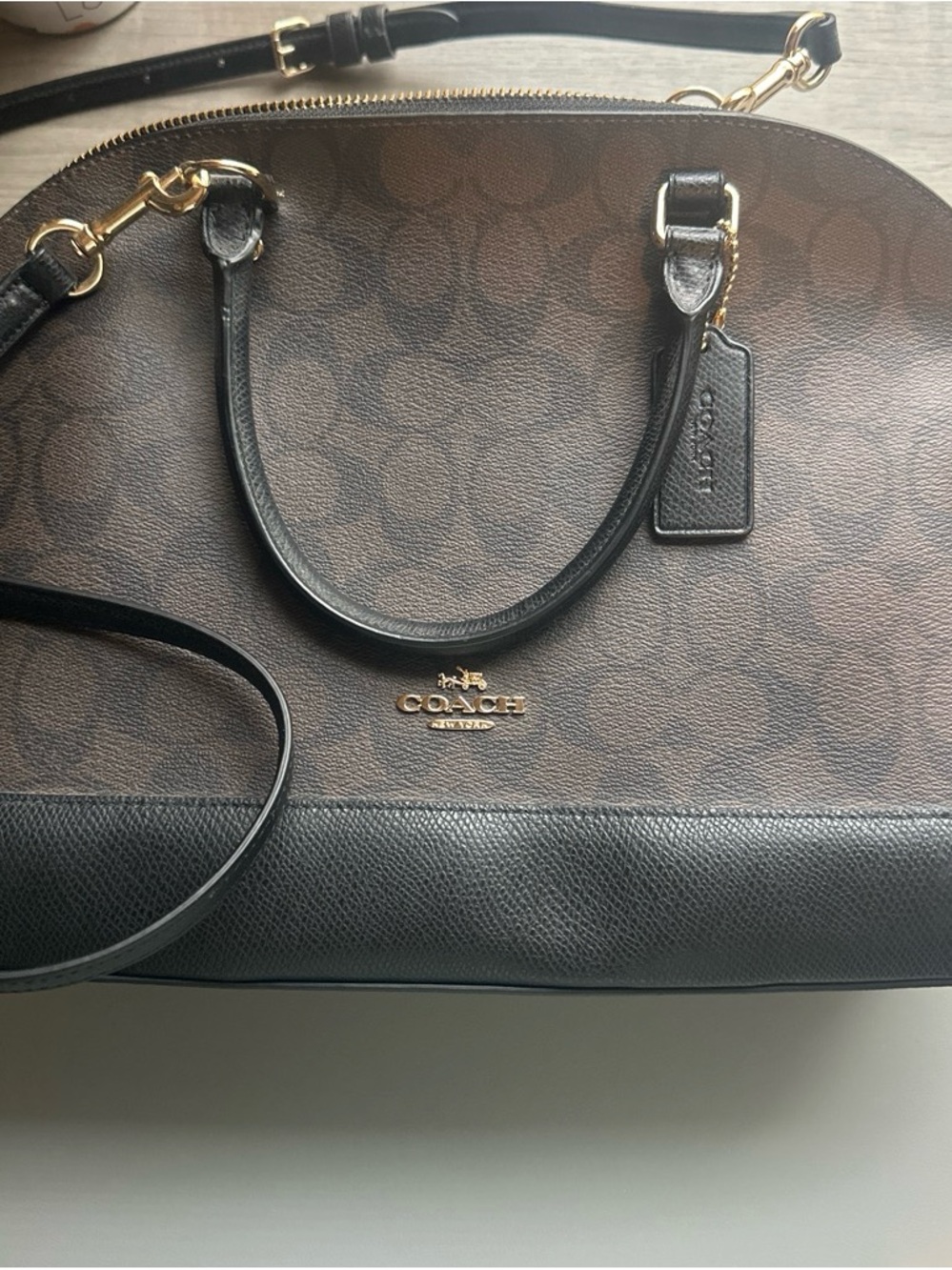 Coach Brown Signature Dome Satchel with Black Trim